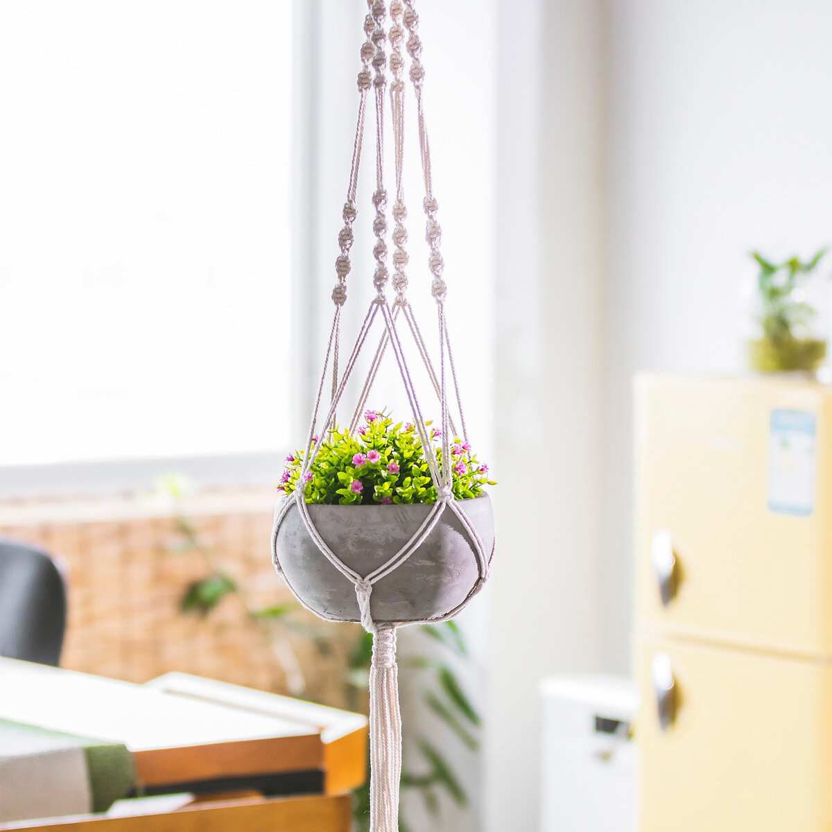 5-Piece Hanging Planters for Indoor Plants, Plastic Hanging Basket for Indoor Boho Home Decor, Macrame Plant Hanger