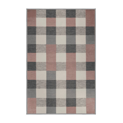 Machine Washable Checkered Gray Area Rug