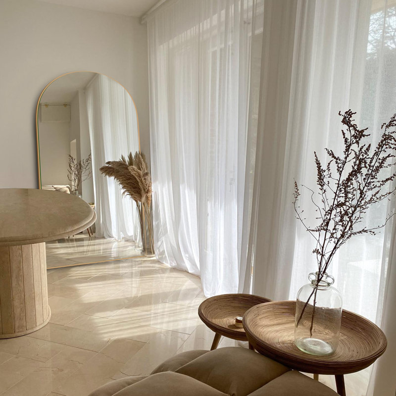 Leeron Oversized Arch Solid Wood Floor Mirror with Stand