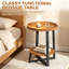 Table d'appoint ronde industrielle avec finition en bois de cerisier, table de bout moderne pour salon, chambre à coucher, table de chevet avec structure en métal robuste et rebord surélevé