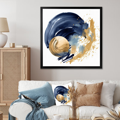 Dark Blue & Gold Abstract Circle VI - Modern Geometric Wall Art Prints