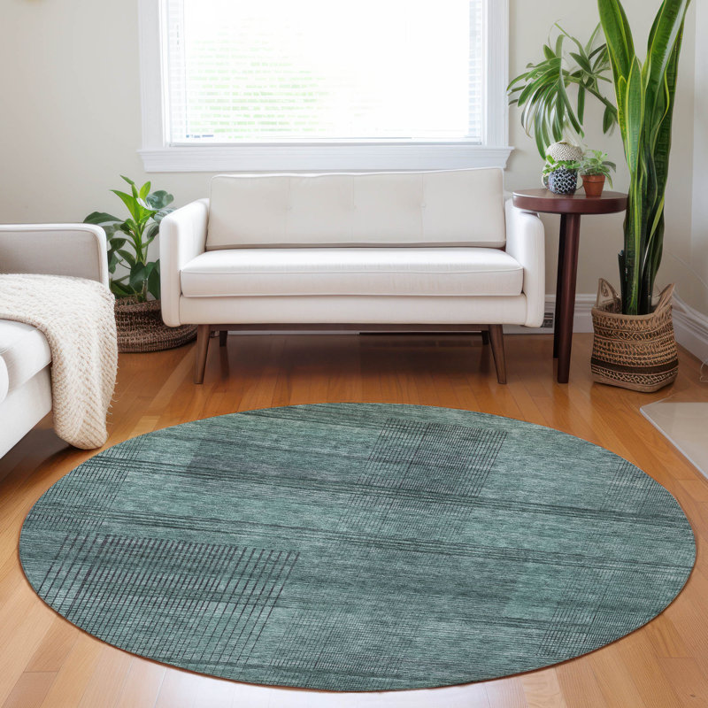 Malchow Washable Striped Indoor / Outdoor Rug, Round 8'