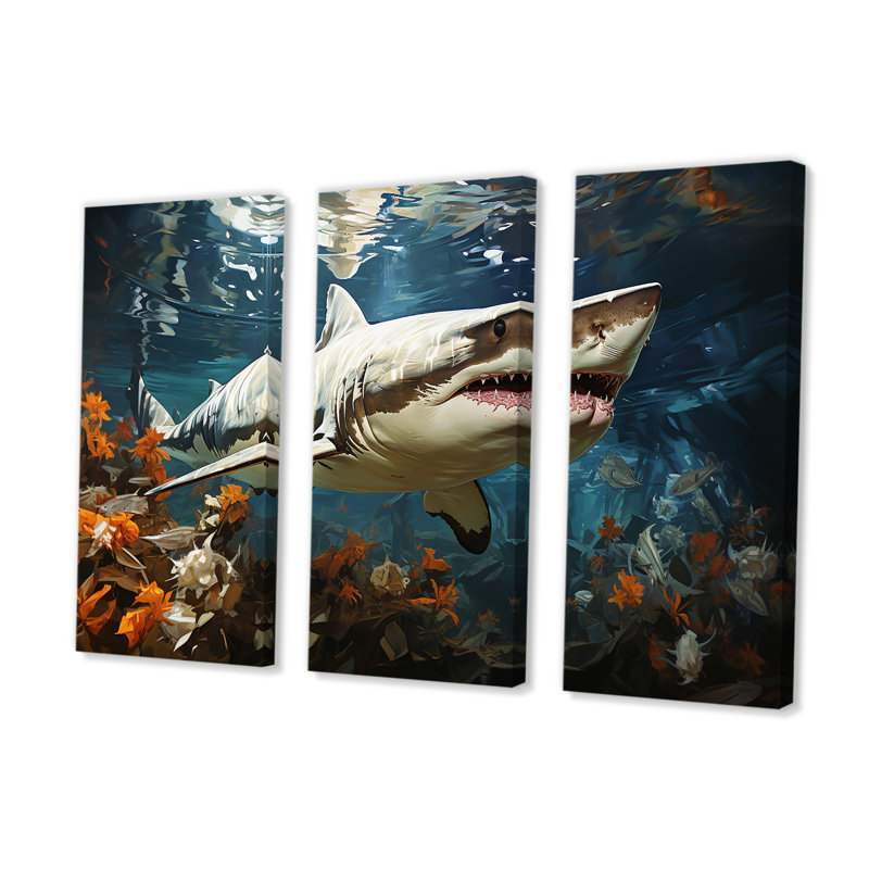 Shark Ballet Painting - Shark Canvas Wall Art Set, 40" H x 60" W x 1" D