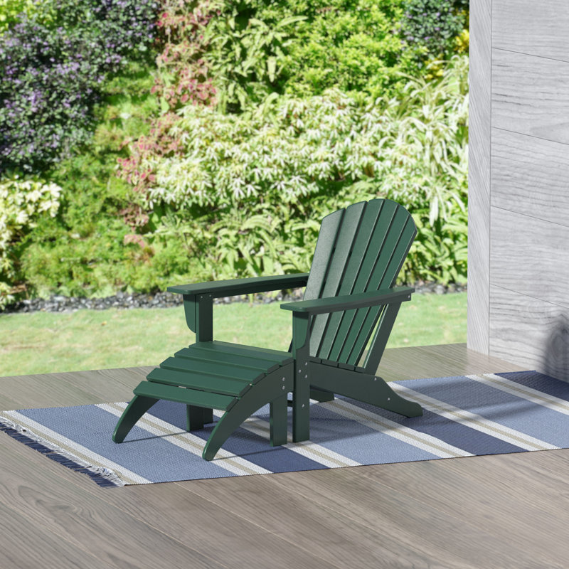 Altura Plastic Adirondack Chair with Ottoman Set, Dark Green