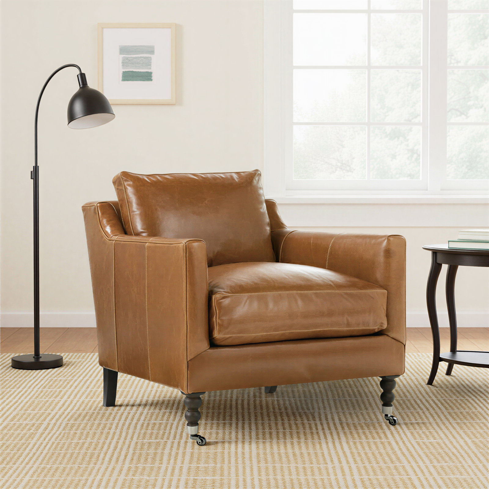 Madeline 33" W Armchair, Carob, Brown Genuine Leather
