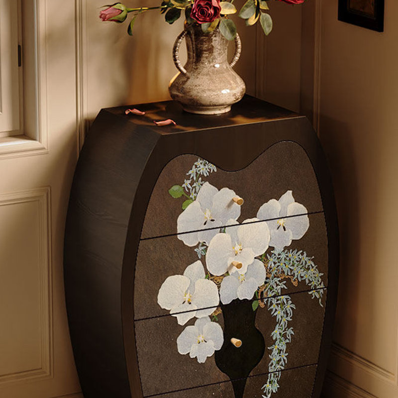 Armoire française en bois massif à motif floral français
