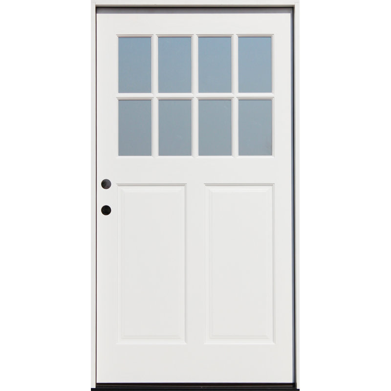 Verre isolant à corps large 8 po Cottage X 80 po Porte d'entrée pré-suspendue en bois blanc préfini 4 9/16 po Composite Jamb Rh