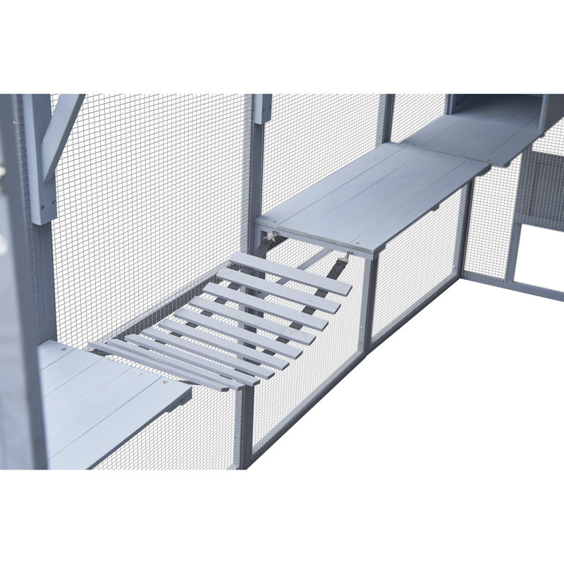 Maison pour chat - 114,22 po Profondeur, grand espace pour chats Chaton extérieur de 110 po avec plateformes bleues, grises, imperméables et spacieuses