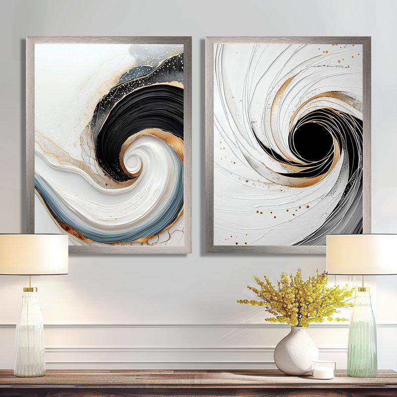 «Minimal Abstract Spiral Soft Convergence V» - art mural moderne, ensemble de 2 décorations murales abstraites modernes
