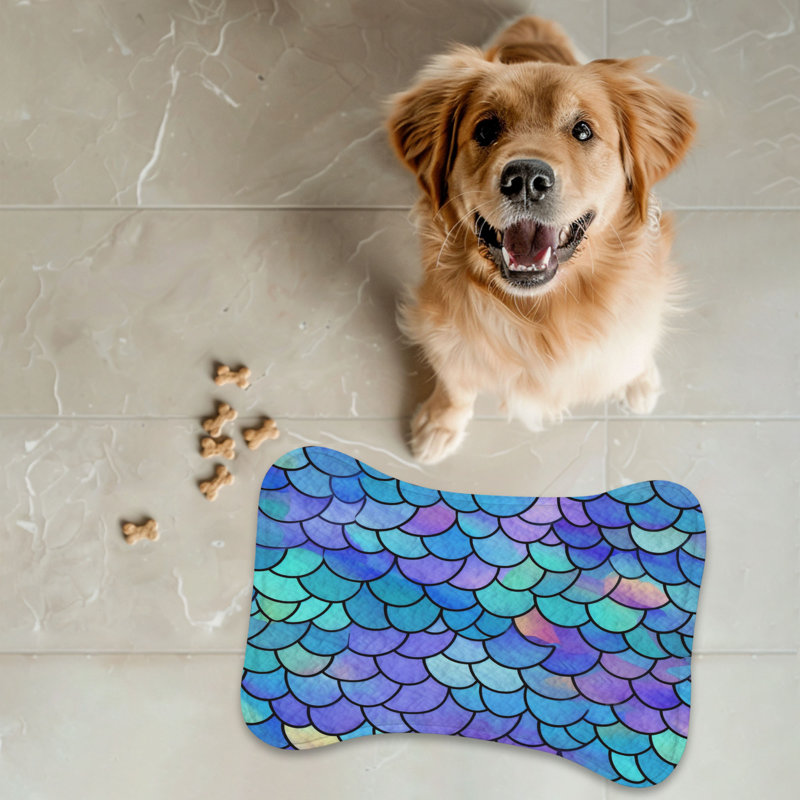 Technicolor Scales - 1 Piece Bone Shape Feeding Mat, 14"
