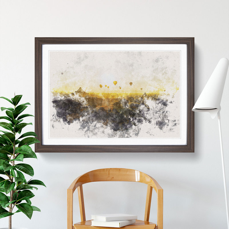 Hot Air Balloons over Bagan in Myanmar - Picture Frame Painting Print, Walnut Framed, 45cm H x 63cm W x 2cm D