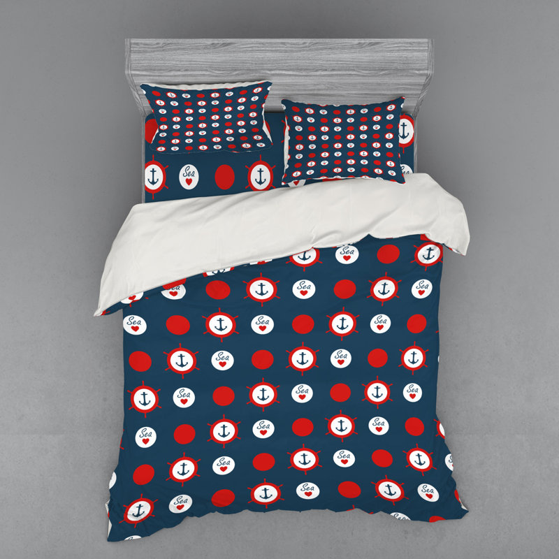 Coastal Polyester Geometric Shapes Duvet Cover, Queen Duvet Cover + 3 Additional Pieces