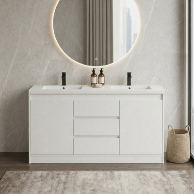 Ensemble de meuble-lavabo double 60 po, 60 po, avec rangement spacieux, blanc