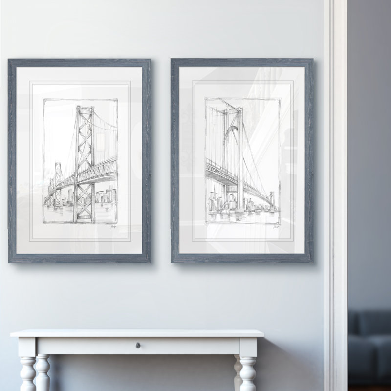 Suspension Bridge Study I par Vincent Van Gogh - Ensemble de 2 reproductions d'art sur toile, H 24 po x l 36 po x P 1,25 po