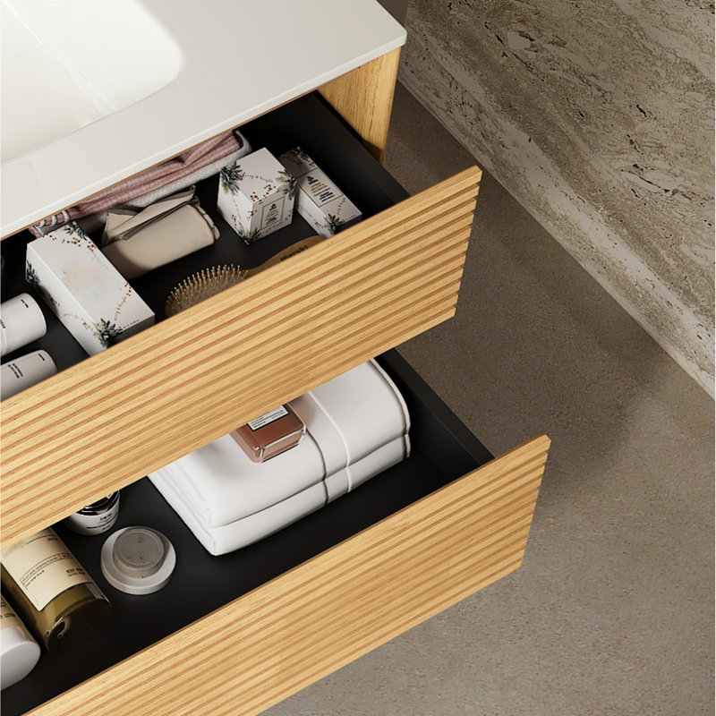 Meuble-lavabo de salle de bain de 76 cm (30 po), contreplaqué, lavabo en céramique blanche, chêne, tiroirs de rangement, meuble-lavabo préassemblé avec meuble en contreplaqué de 76 cm (30 po), Hike