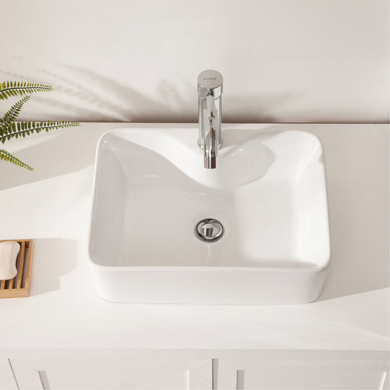 19"x15" White Ceramic Rectangular Bathroom Sink
