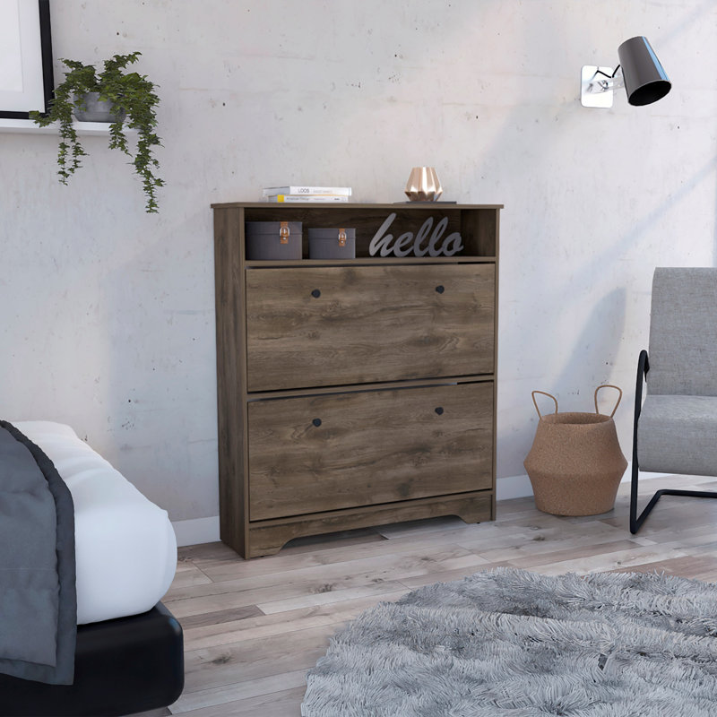 Range-chaussures, plateau supérieur, une tablette ouverte, deux tablettes extensibles, Brun