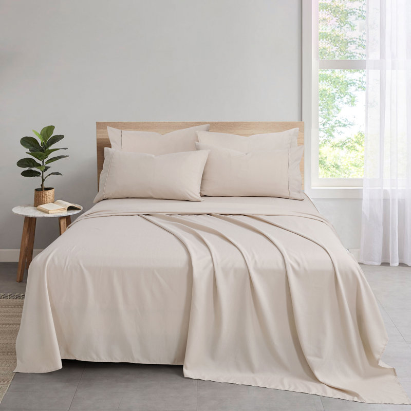 Bamboo Rayon Blend Sheet Set with Extra Pillowcases, Cream, Full Sheet Set + 5 Additional Pieces