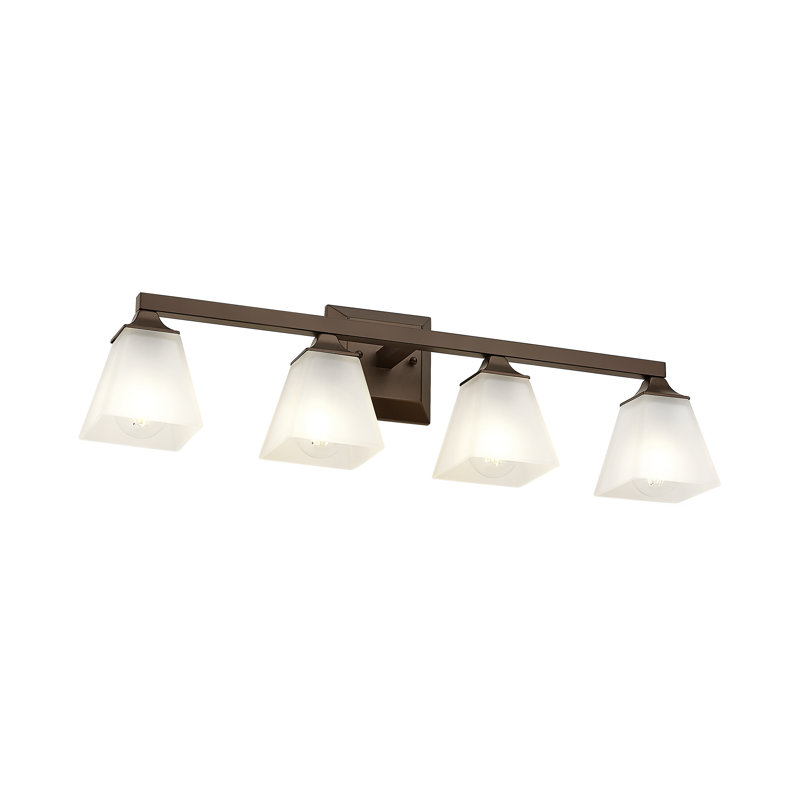 4 - Light Dimmable Farmhouse Vanity Light, Frosted White Square Glass, Oil-Rubbed Bronze Finish
