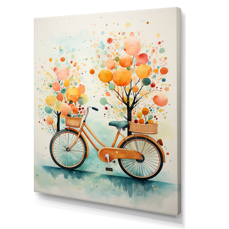 Chatia Bicycle Peaceful Rides Pointillism, reproduction d'art sur toile, H 40 po x l 30 po x P 1,5 po, Toile tendue