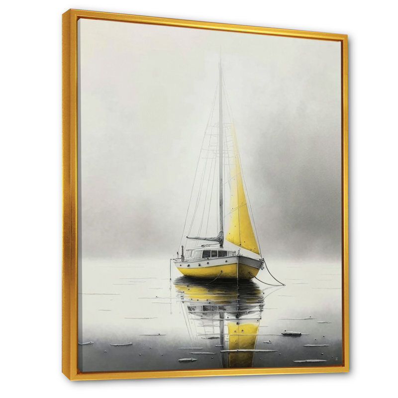 Bateau ancré I - art mural bateau côtier, H 32 po x l 16 po, Cadre flottant doré
