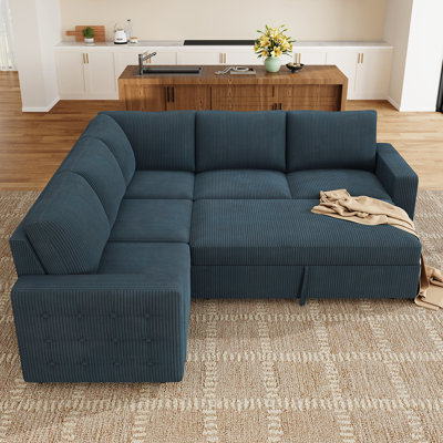 Brunella L-shaped Corner Sectional Sofa Bed with Pull-Out Bed
