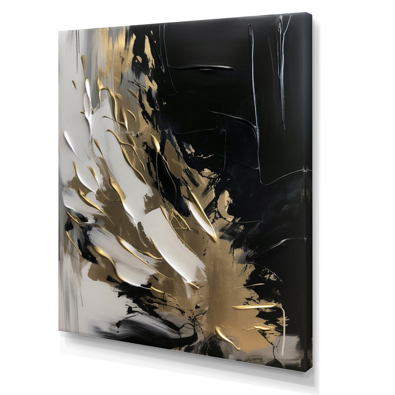 Organic Bliss Minimal Abstract Gold and Black - Art abstrait, peinture murale, H 32 po x l 16 po x P 1 po, Toile tendue