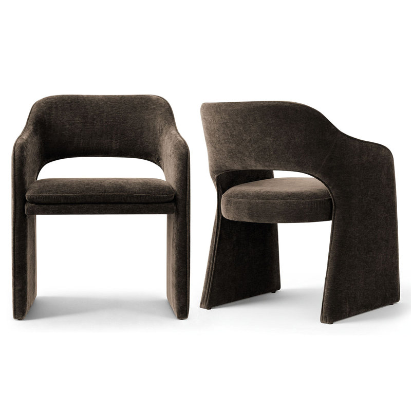 19" Seat Height Upholstered Chenille Dining Armchair, Chocolate Brown