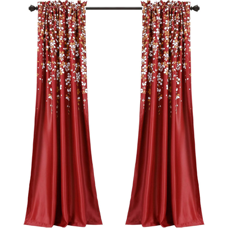 Paire de rideaux Weeping Flower, Rouge, L 52 po x L 84 po