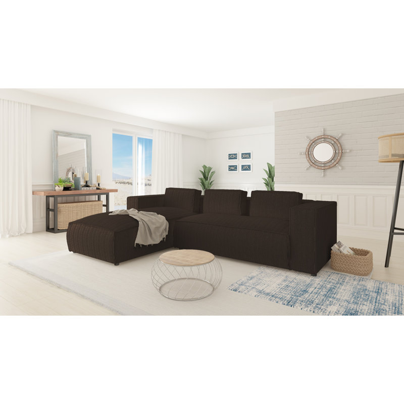  Cord Corner Chaise Sofa, Left Hand Facing, Dark Brown