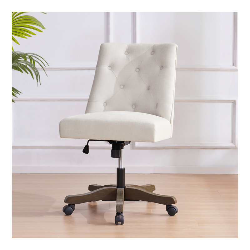 Chaise de bureau pivotante rembourrée, chaise de bureau à domicile sans accoudoirs, chaise d'ordinateur à hauteur réglable en tissu chenille avec roulettes