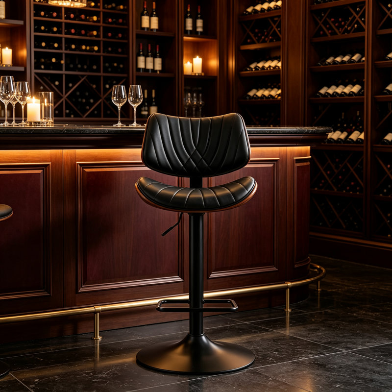 Ensemble de 3 tabourets de bar pivotants et réglables, en similicuir, hauteur comptoir, avec dossier et repose-pieds, style moderne pour la cuisine et le bar, noir.