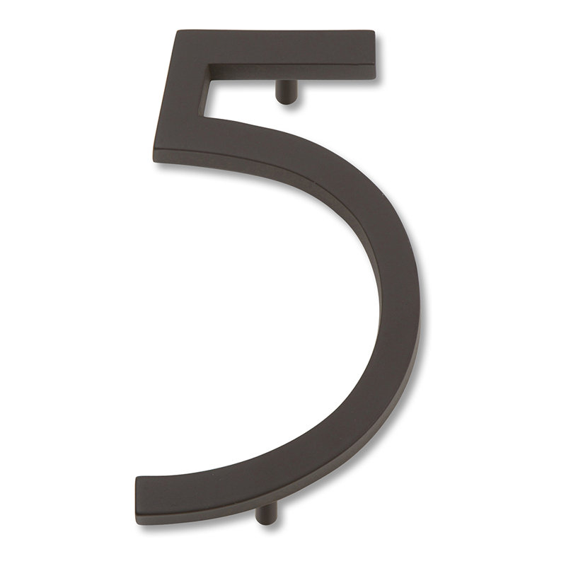 Modern Avalon 4-1/2" H Floating Mount House Number, 5, Aged Bronze