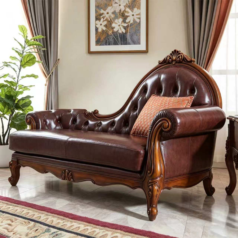 Fauteuil de princesse en cuir vin rouge 74,8 po de style américain et bois massif