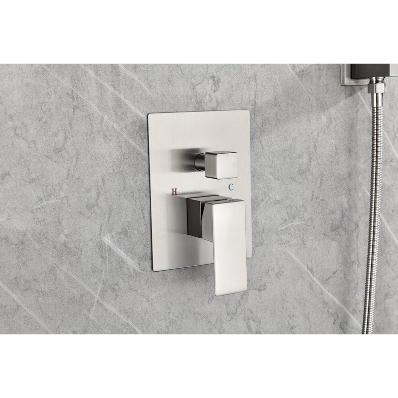 Wall Mounted Rain Shower Head 10" - Quality Materials, Powerful Massage, Self-Cleaning, Brushed Nickel Appearance Brass & Stainless Steel, Continuous Shower, Look