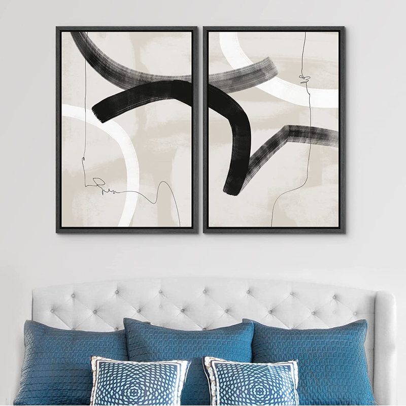 Ensemble de 2 reproductions encadrées sur toile, Noir, H 24 po x l 32 po x P 1,5 po