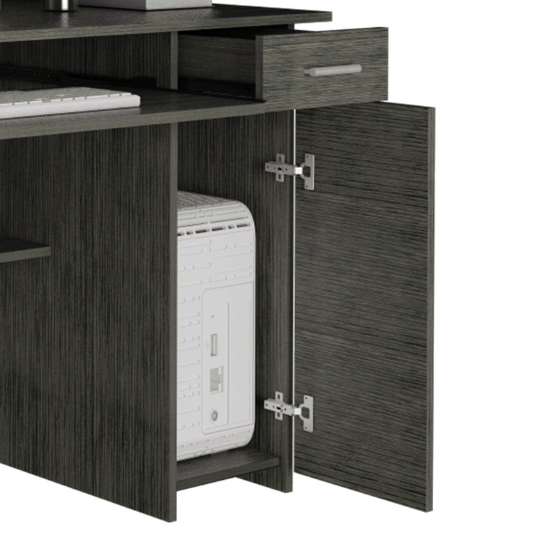 Deux bureaux d'écriture, huche, tiroir simple et armoire, six tablettes, Gris