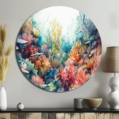 Vibrant Coral Reef III - Landscapes Round Metal Art