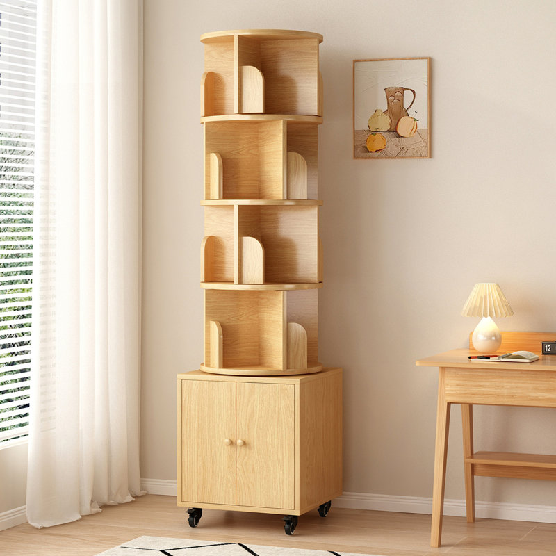 Rotating Bookshelf, 360 Degree Display 5 Tier Corner Bookshelf with Drawer for Small Space