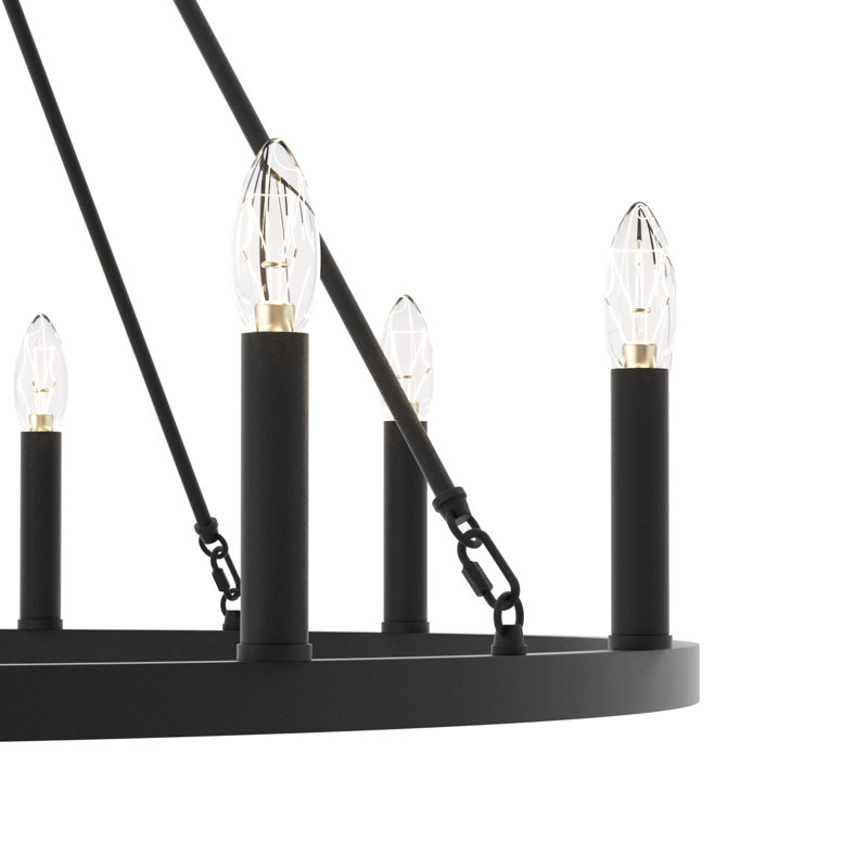 Beck 12-Light Dimmable Wagon Wheel Chandelier, Aged Zinc