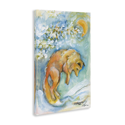 Jumping Fox with Moon Overhead Canvas Wall Art, design by Jessica Mingo
