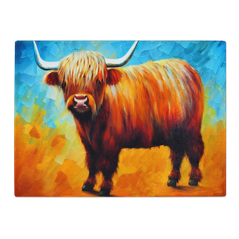 Highland Cow Painting Vol.1 Abstract  Glass Chopping Board