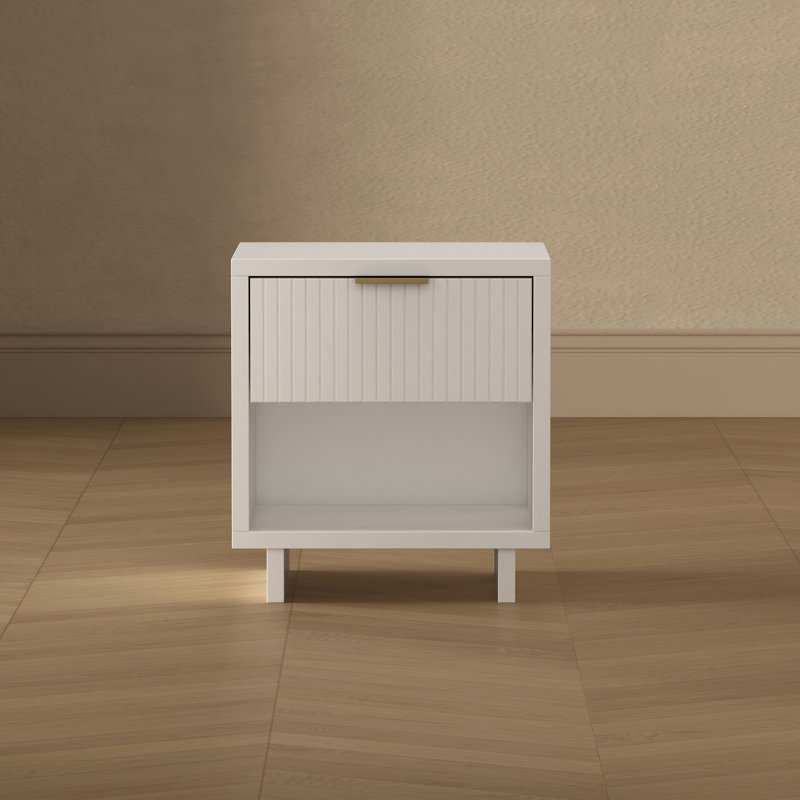 Elara 18" Contemporary 1-Drawer Solid Wood Nightstand in White, White