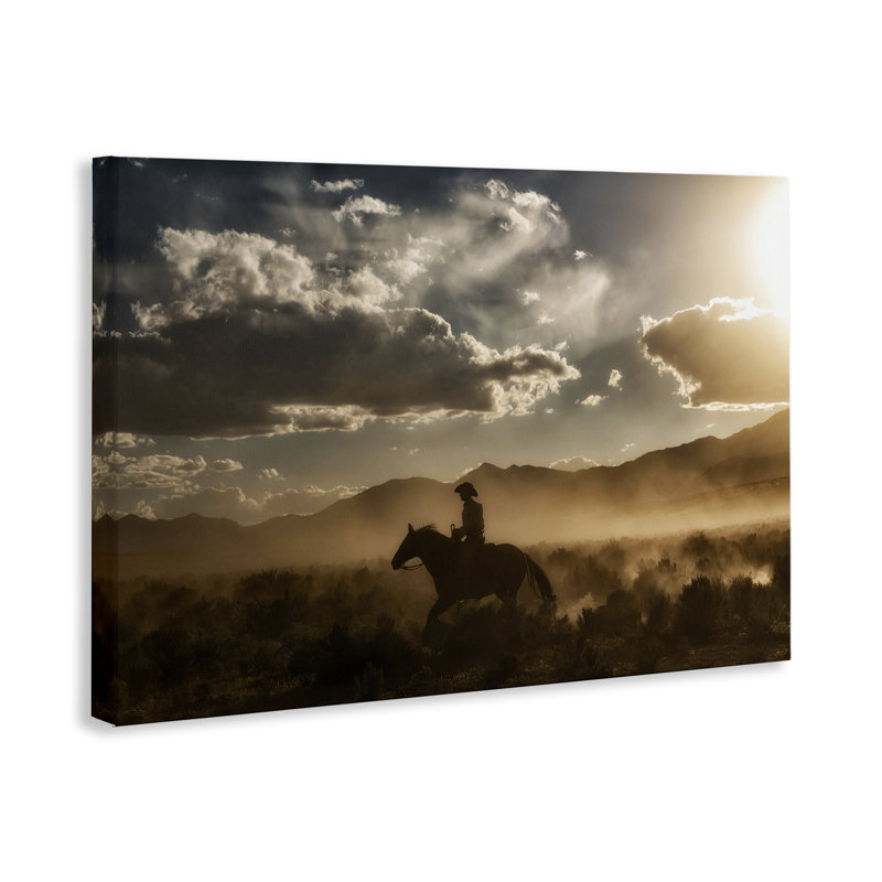 Art mural sur toile Cowboy Jockey & Shining Sun, design par PHBurchett, H 20 po x l 30 po