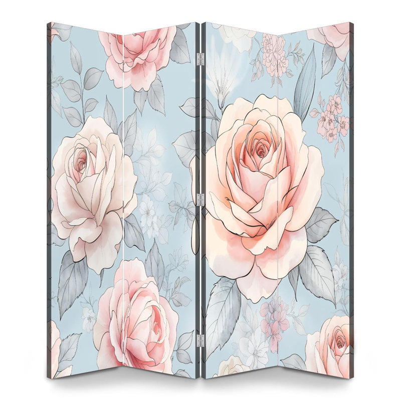 Paravent 4 panneaux à cloison pliable Royal Soft Pastel Rose, 4, H 71 po x l 64 po x P 1 po