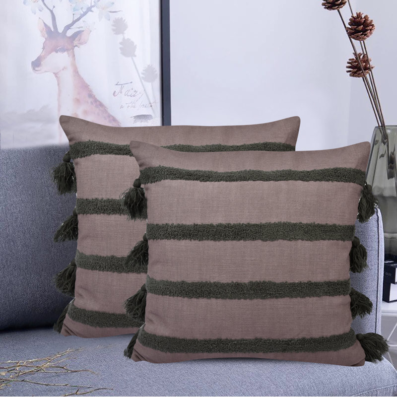 Housse de coussin 100% coton, Brun / vert