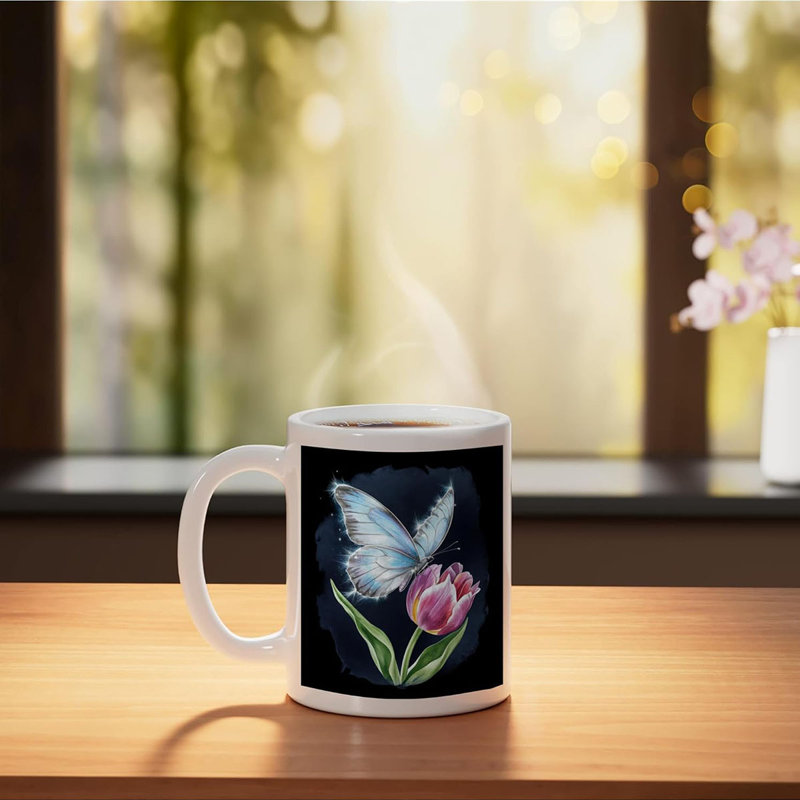 Butterfly with flowering tulip Ceramic Mug, 11oz