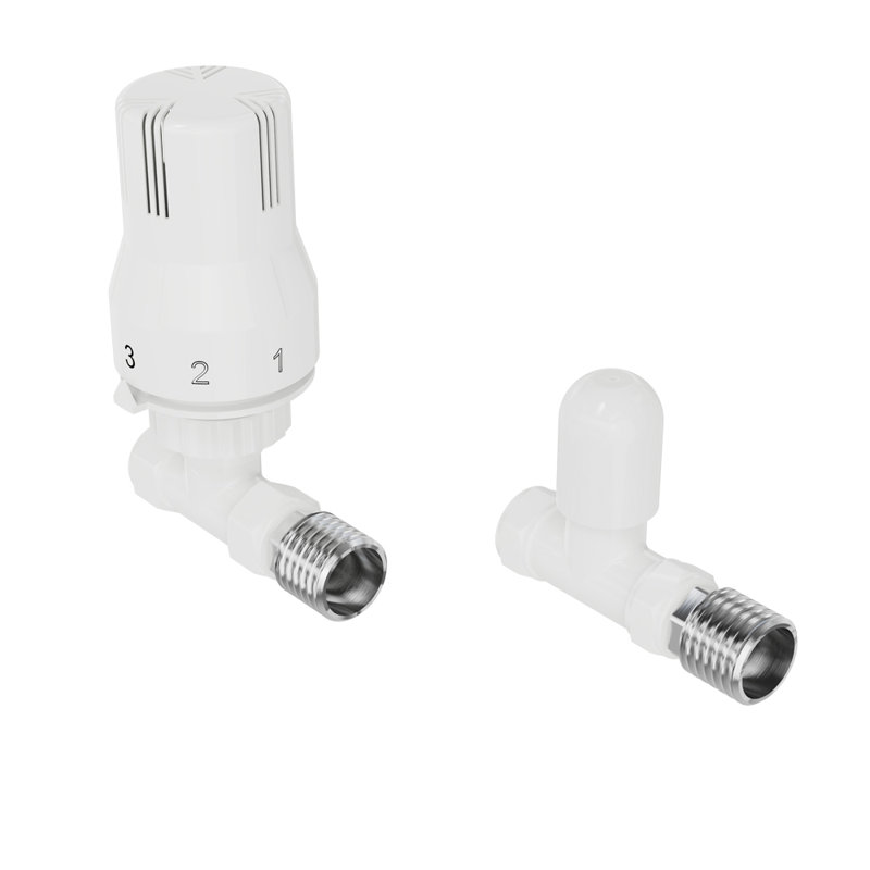 Straight Thermostatic Valve And Manual Radiator Valve For Heated Towel Rail Radiator, White