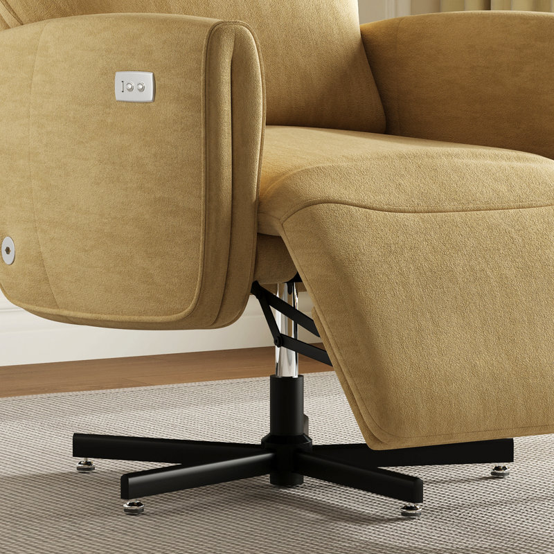 Yellow Power Swivel Recliner Chair, Electric Reclining With Usb & Type-C Charging, 360° Swivel Velvet Upholstered Accent Chair, For Home Office & Living Room, Easy Assembly