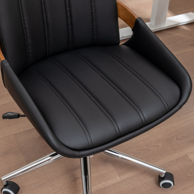 Home Office Chair - Upholstered Faux Leather Back Desk Chair, Ergonomic Executive Chair with Lumbar Support, Black